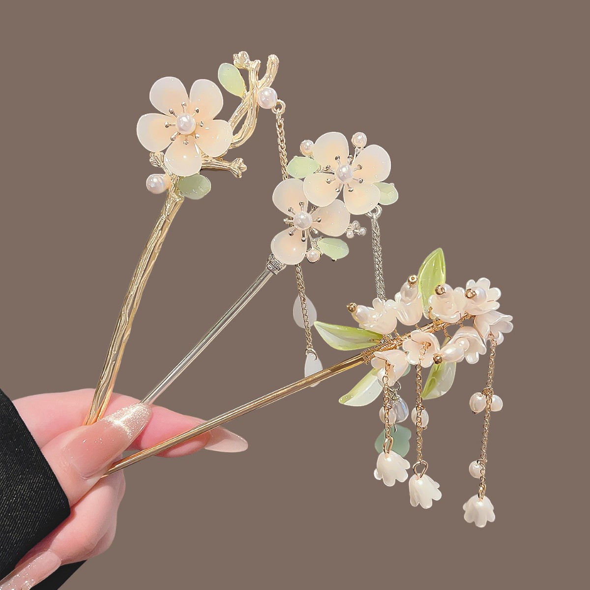 Pearl Hair Pin - دبابيس شعر بتصميم صيني عتيق مع