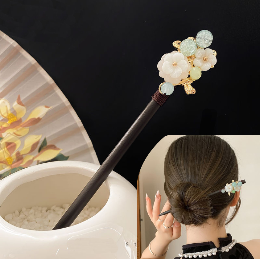 Pearl Hair Pin - دبوس شعر صيني خشبي تقليدي للفتيات،