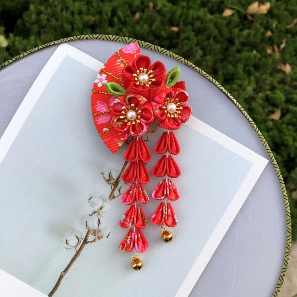 Women'S Kimono Accessories - مشبك شعر على شكل مروحة بشرابات