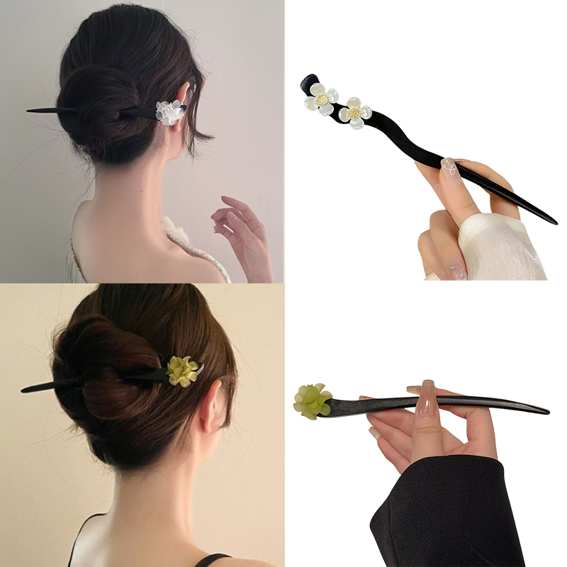 Pearl Hair Pin - خمر النمط الصيني زهرة خشبية الشعر