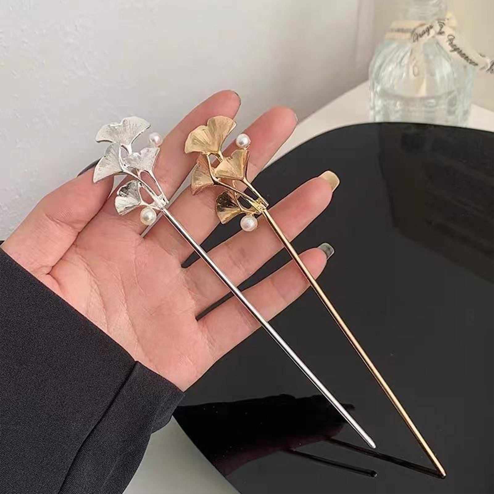 عصا شعر على شكل ورقة الجنكو لل - مراجعة Pearl Hair Pin وسعره