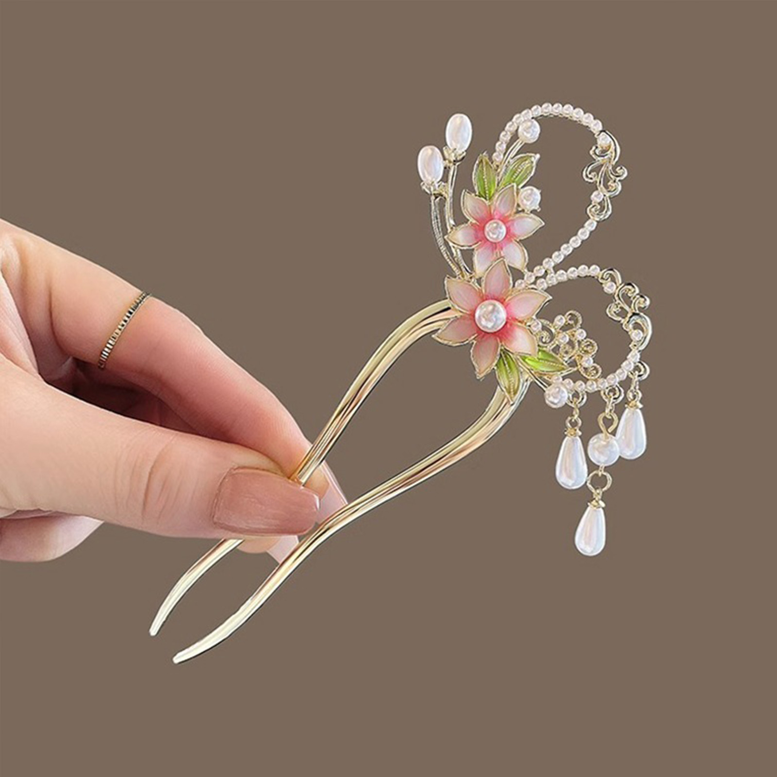 أنيقة الوردي زهرة الشعر دبوس U - مراجعة Pearl Hair Pin وسعره